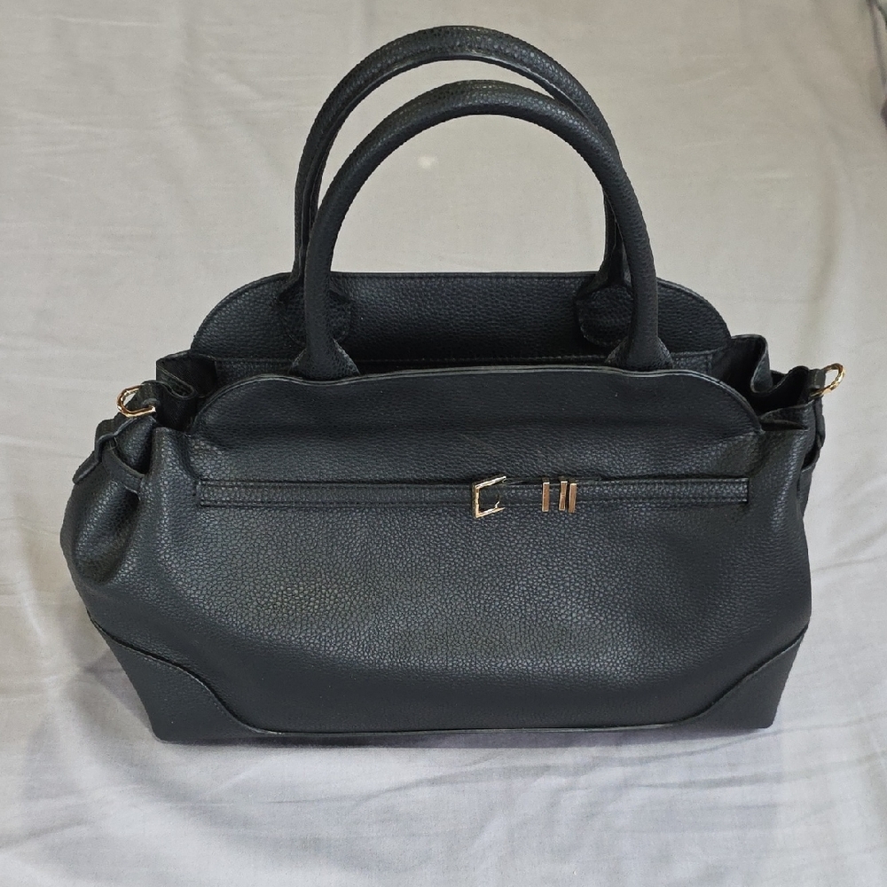 a new day Belted Satchel Handbag Black with Gold Hardware